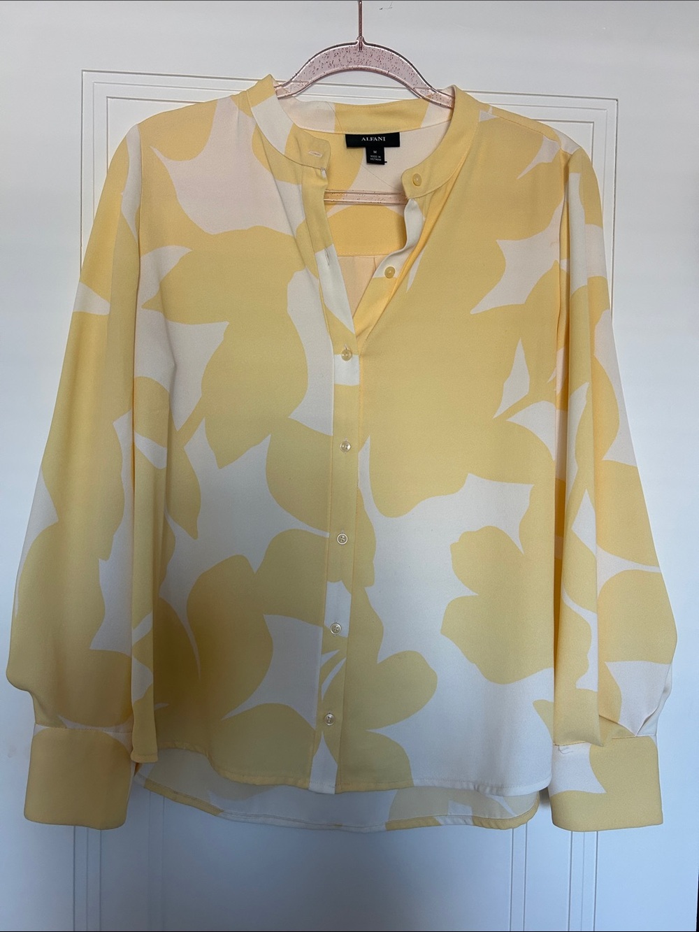 Alfani Yellow and White Floral Button-Down Blouse